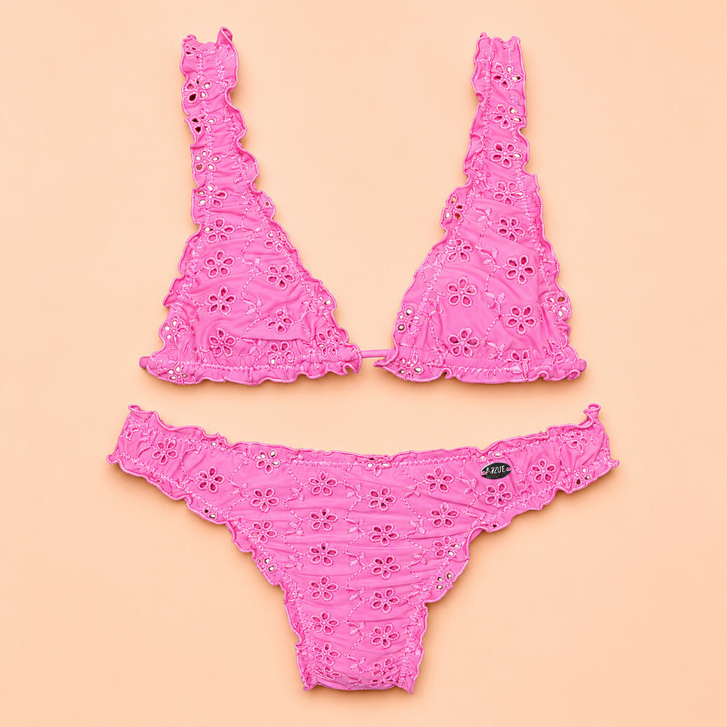 Bikini triangolo a vela bimba sangallo rosa