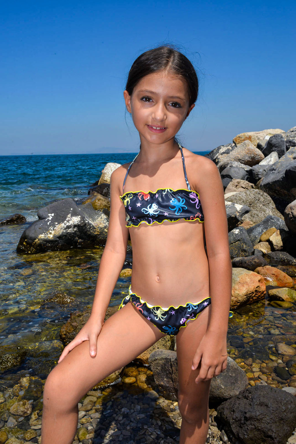 Bikini fascia bimba fantasia polipetti multicolor