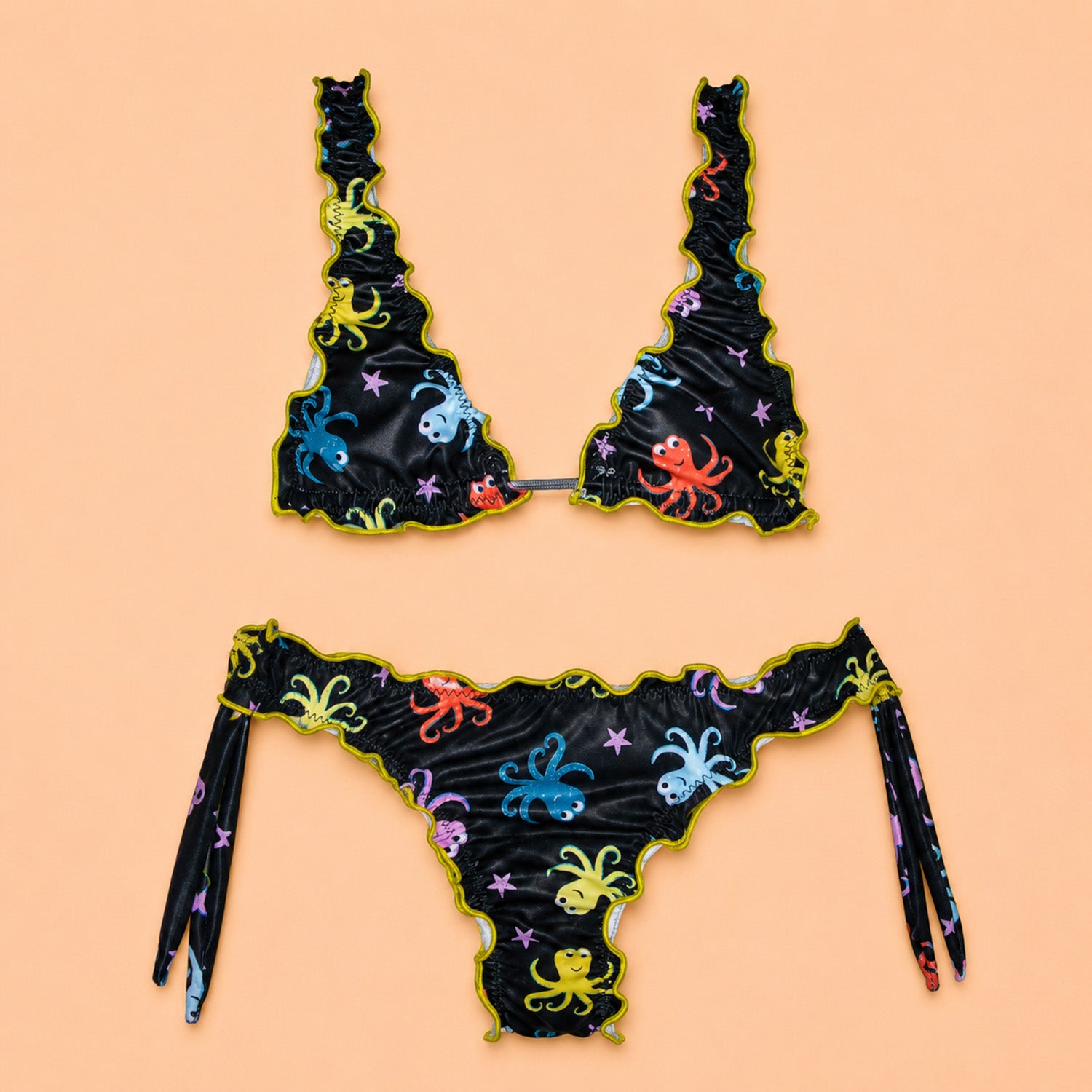 Bikini triangolo a vela bimba fantasia polipetti multicolor