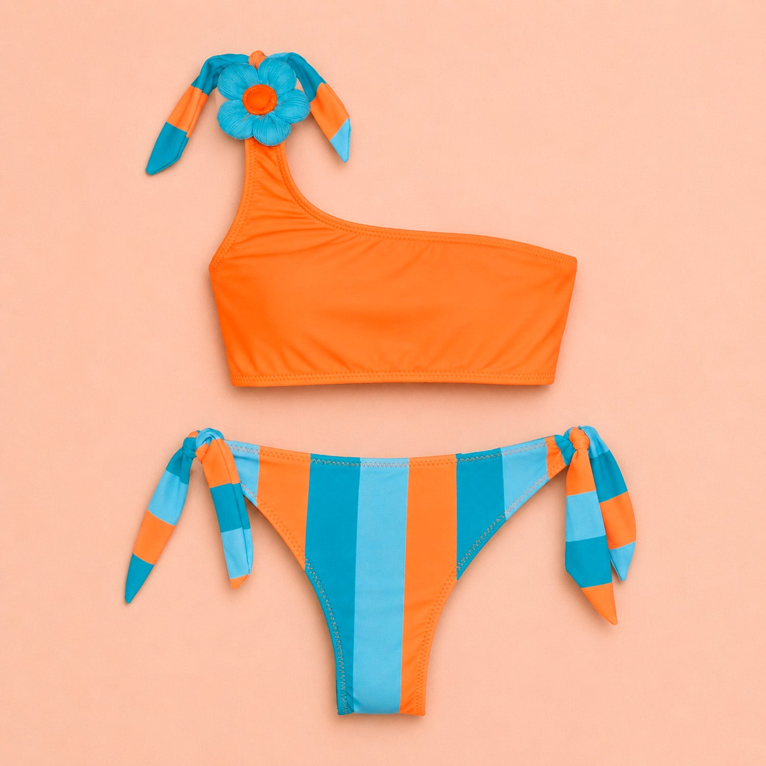 Bikini monospalla bimba color block