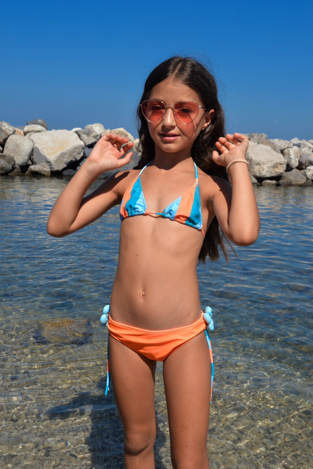 Bikini triangolo bimba color block